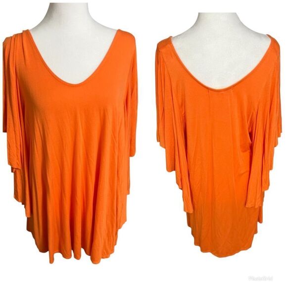 Free People Small Beach Orange Khana Crew Neck Sleeve Tunic Top Mini Dress - Picture 1 of 11